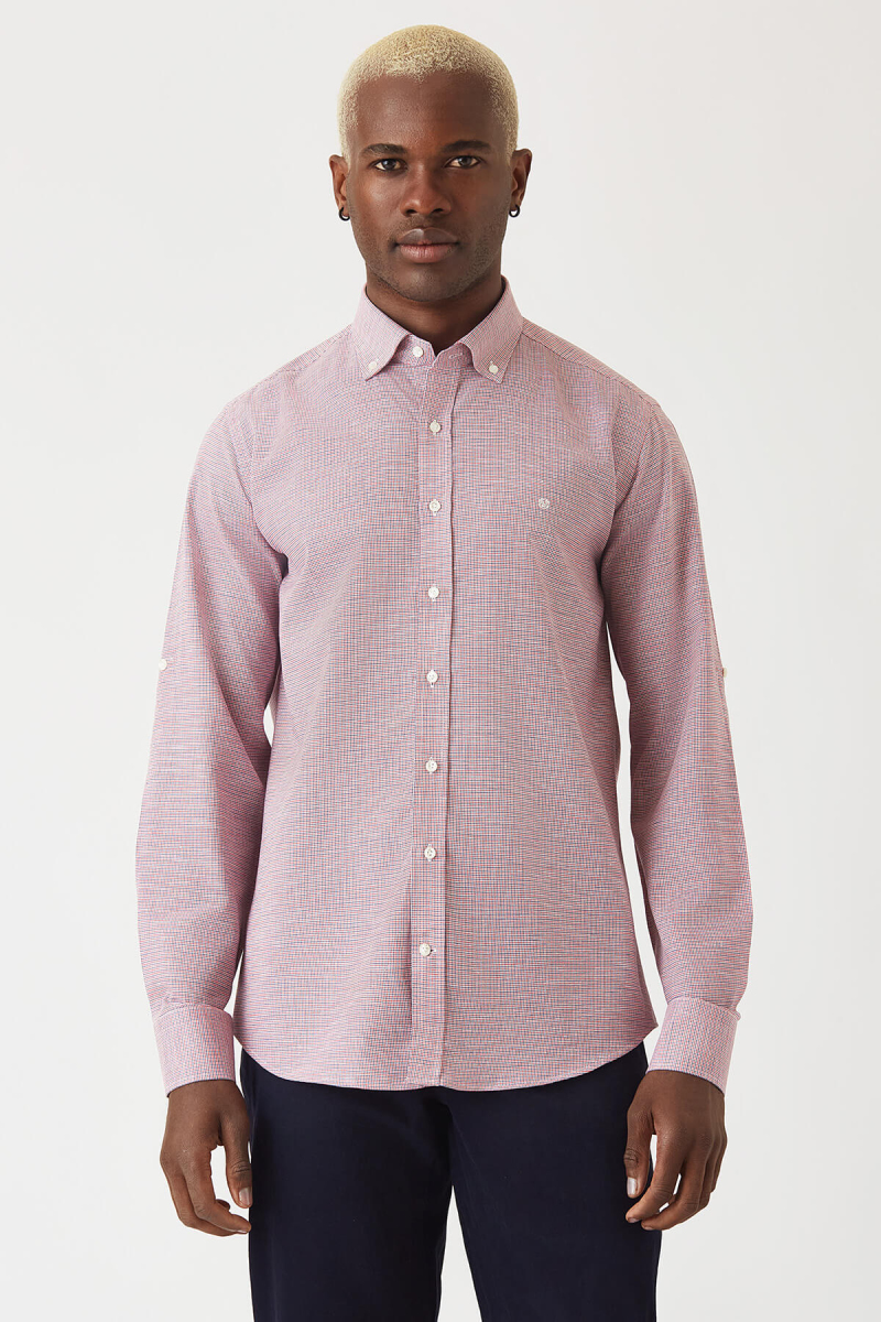 Erkek Kırmızı Pamuk Regular Fit Spor Gömlek - 4