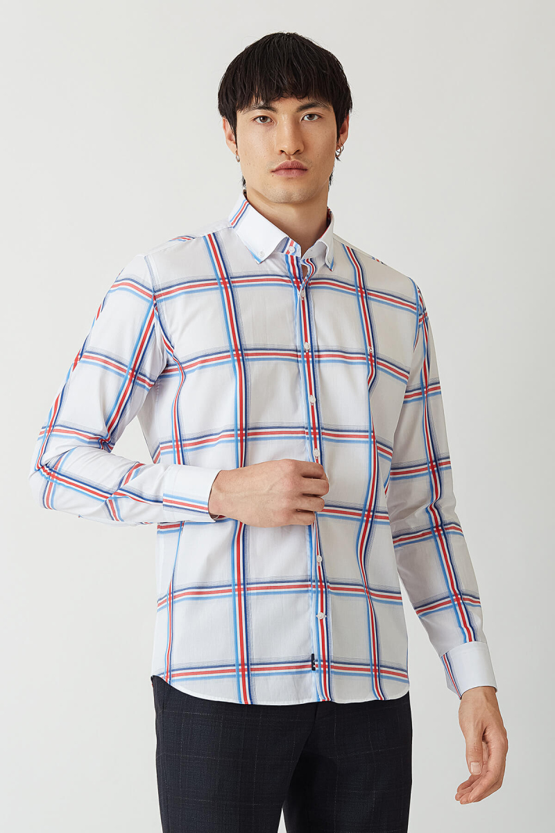 Erkek Kırmızı Paşa Yaka Regular Fit Spor Gömlek