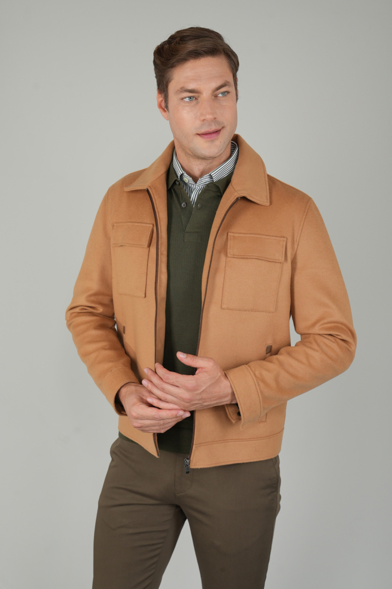 Erkek Kısa Kaşe Mont Camel