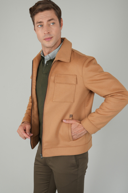 Erkek Kısa Kaşe Mont Camel - 5