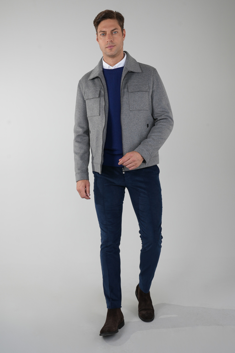 Erkek Kısa Kaşe Mont Gri - 6