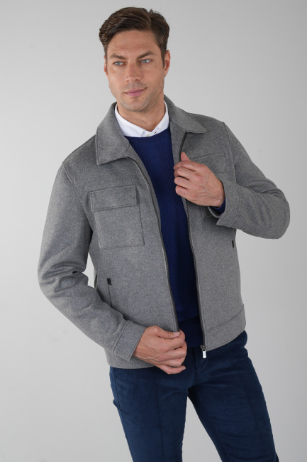 Erkek Kısa Kaşe Mont Gri - 3