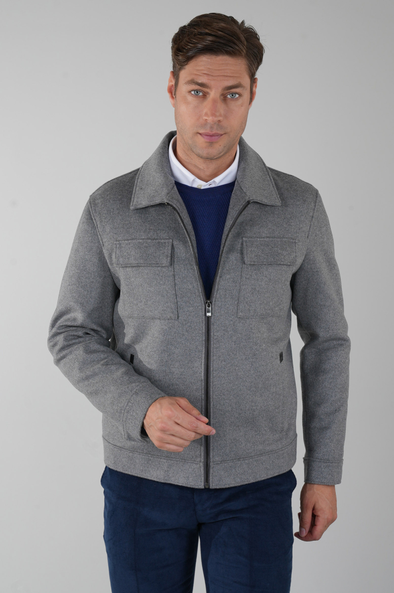 Erkek Kısa Kaşe Mont Gri