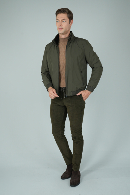 Erkek Kürk Yakalı Haki Mont - 5