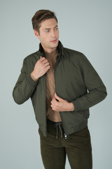 Erkek Kürk Yakalı Haki Mont - 3