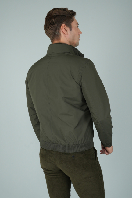 Erkek Kürk Yakalı Haki Mont (1)