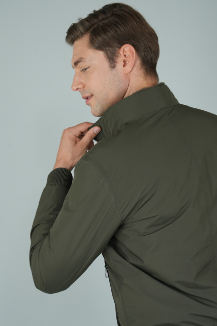 Erkek Kürk Yakalı Haki Mont - 4