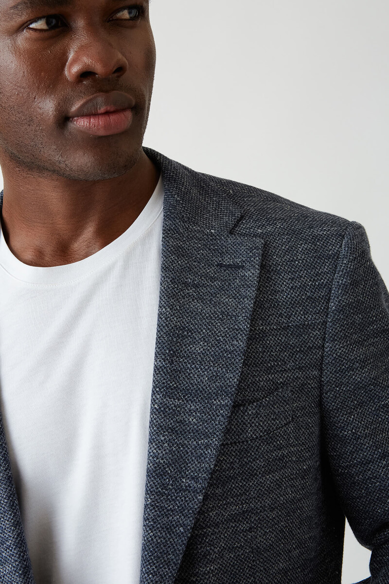 Erkek Lacivert 2 Düğmeli Çift Yırtmaçlı Mono Yaka Ceket - 3