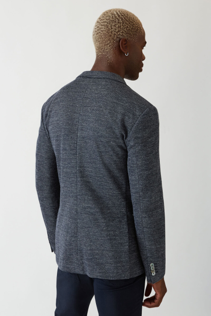 Mono Collar Double Slit Navy Blue Men's Jacket (1)