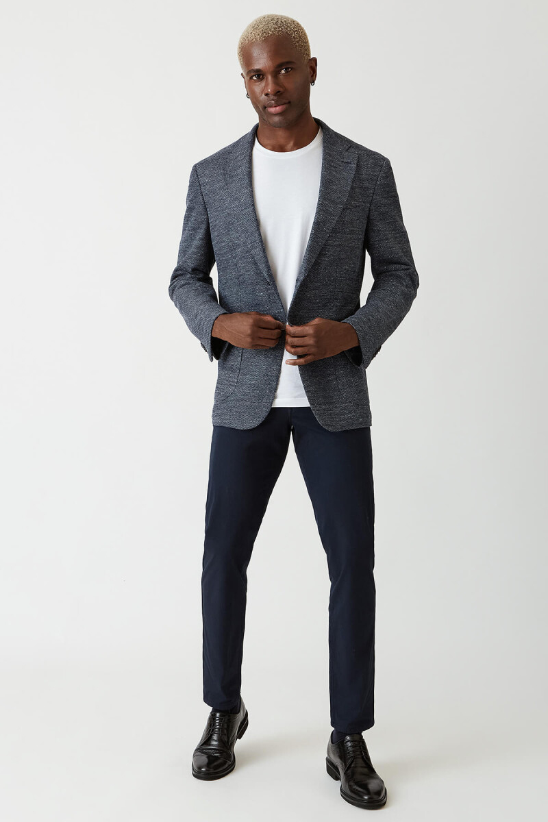 Erkek Lacivert 2 Düğmeli Çift Yırtmaçlı Mono Yaka Ceket - 5