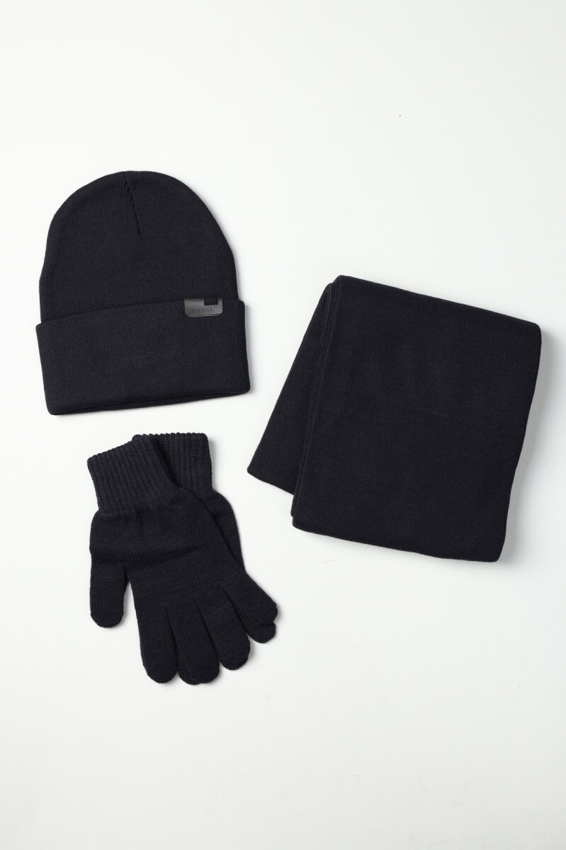 Erkek Lacivert Akrilik Kaşkol Bere Seti