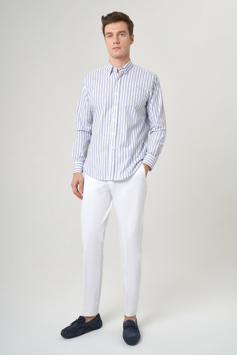 Erkek Lacivert Basic Regular Fit Spor Pamuk Gömlek - 3