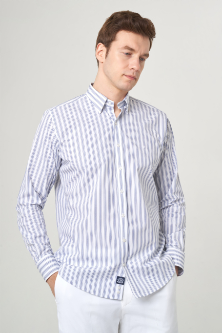 Erkek Lacivert Basic Regular Fit Spor Pamuk Gömlek - 2