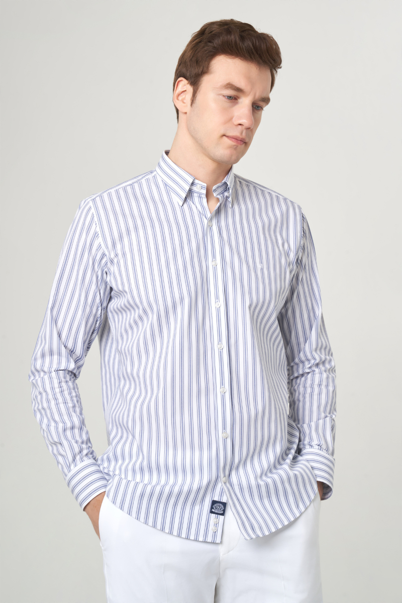 Erkek Lacivert Basic Regular Fit Spor Pamuk Gömlek - 2