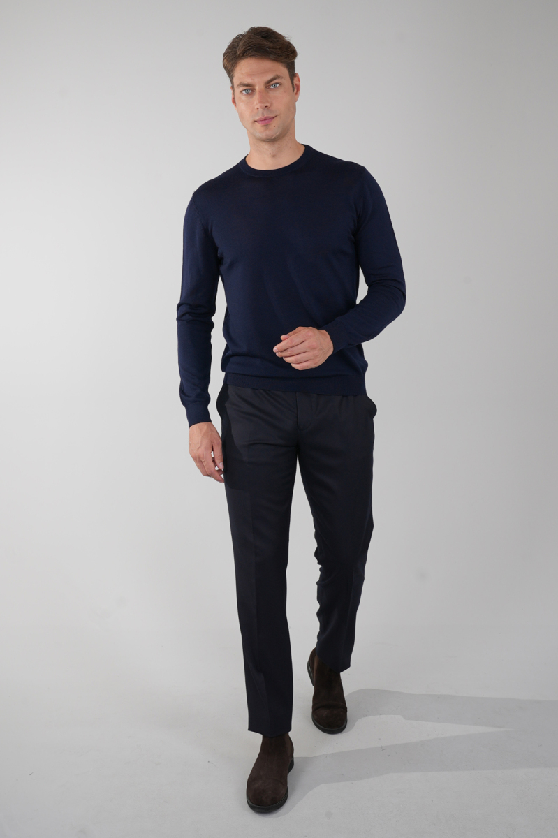 Erkek Lacivert Bisiklet Yaka Yün Triko - 5