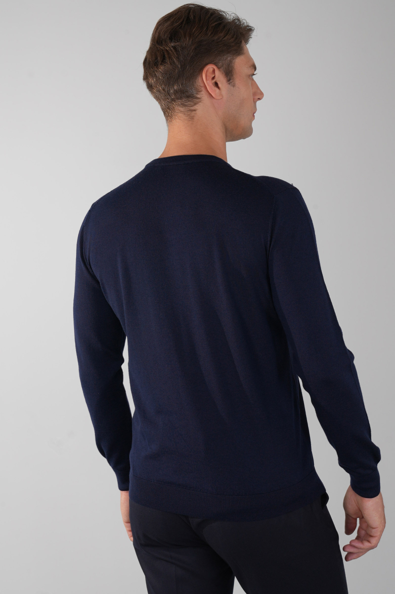 Erkek Lacivert Bisiklet Yaka Yün Triko (1)