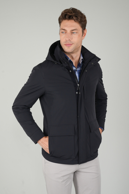 Erkek Lacivert Casual Kapüşonlu Mont (1)