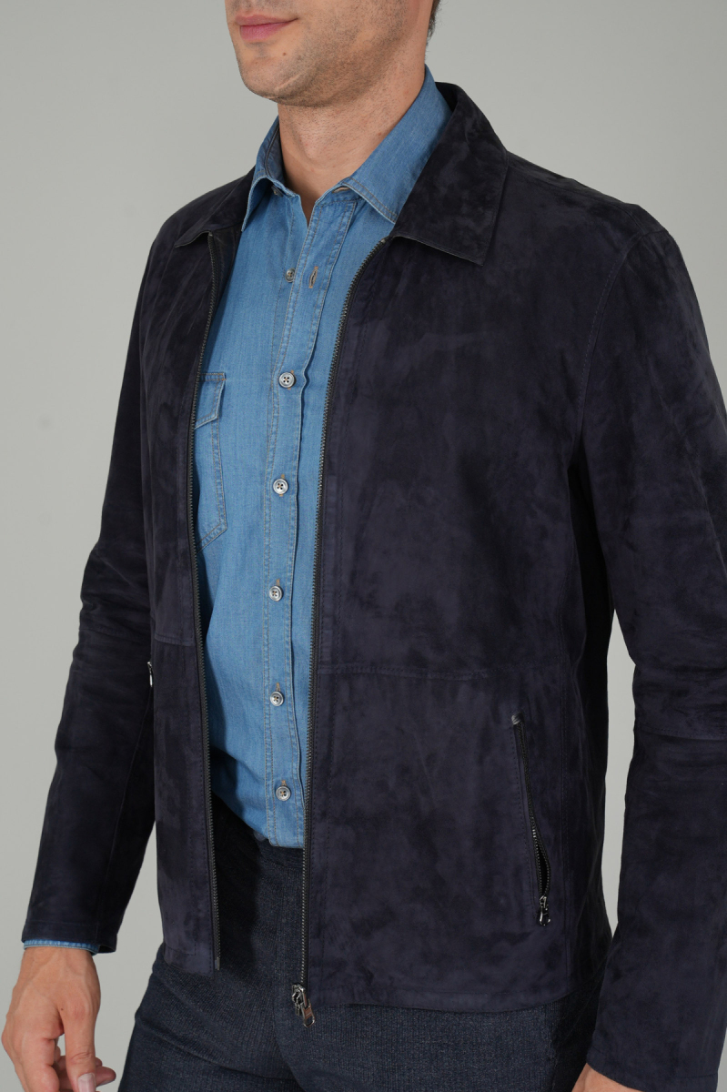 Erkek Lacivert Gerçek Deri Mont (1)