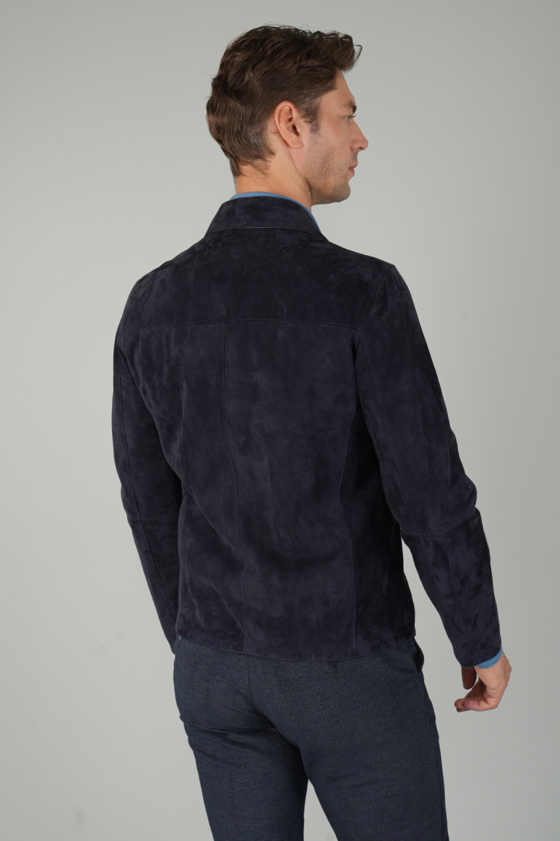 Erkek Lacivert Gerçek Deri Mont - 5