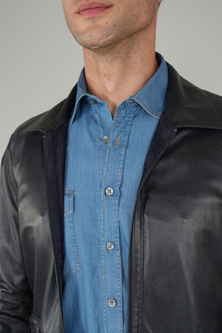 Erkek Lacivert Gerçek Deri Mont - 6