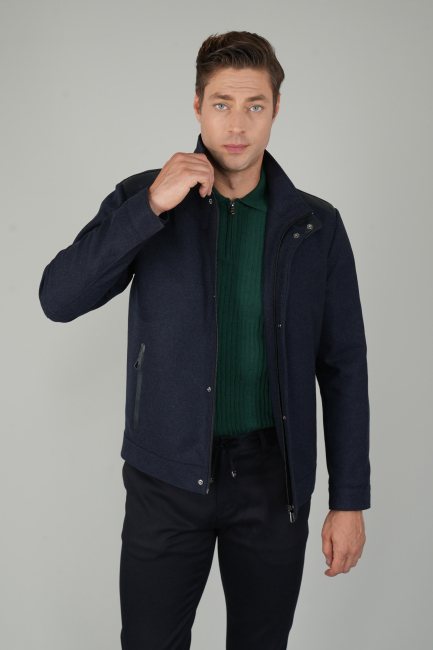 Erkek Lacivert Kaşe Flanel Mont - 1