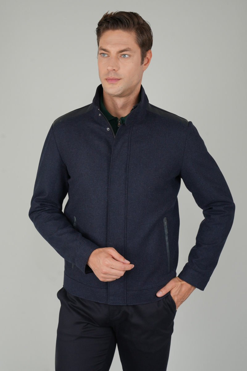 Erkek Lacivert Kaşe Flanel Mont (1)