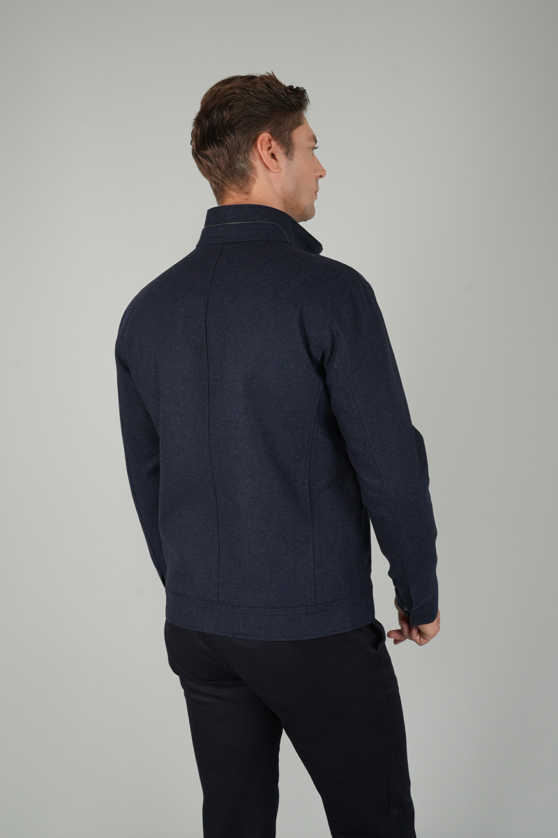 Erkek Lacivert Kaşe Flanel Mont - 3