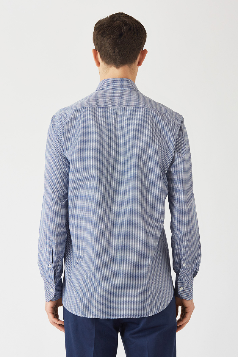 Erkek Lacivert Pamuk Regular Fit Düğmeli Yaka Erkek Gömlek (1)