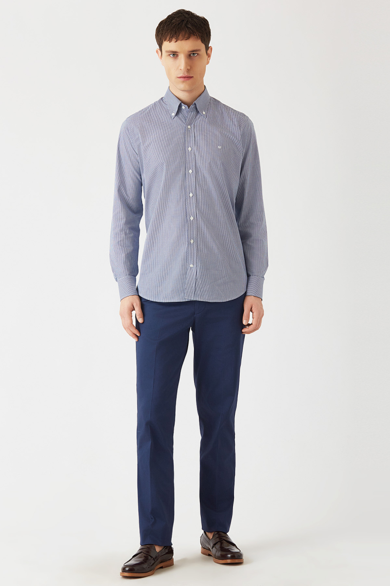 Erkek Lacivert Pamuk Regular Fit Düğmeli Yaka Erkek Gömlek - 4