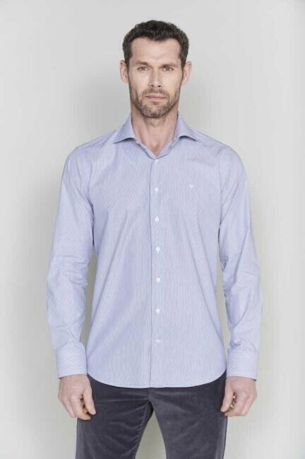 Erkek Lacivert Pamuk Regular Fit İtalyan Yaka Klasik Gömlek - 6