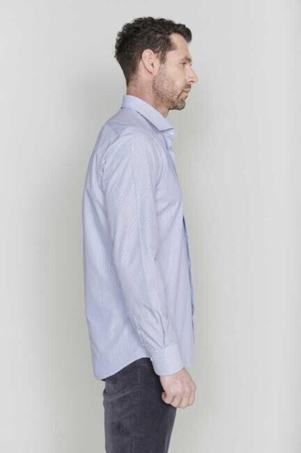 Erkek Lacivert Pamuk Regular Fit İtalyan Yaka Klasik Gömlek - 5