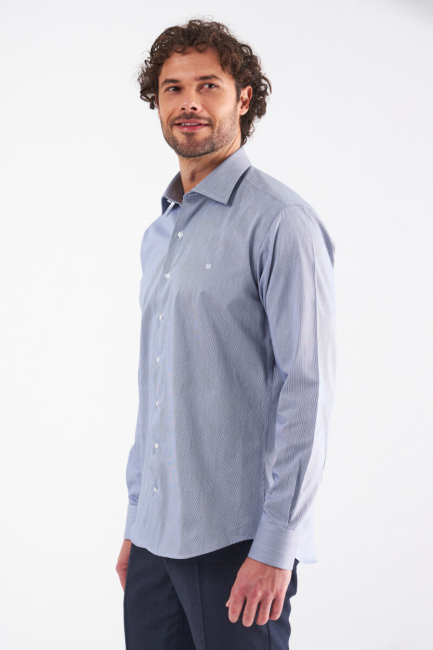 Erkek Lacivert Pamuk Regular Fit Klasik Gömlek - 4