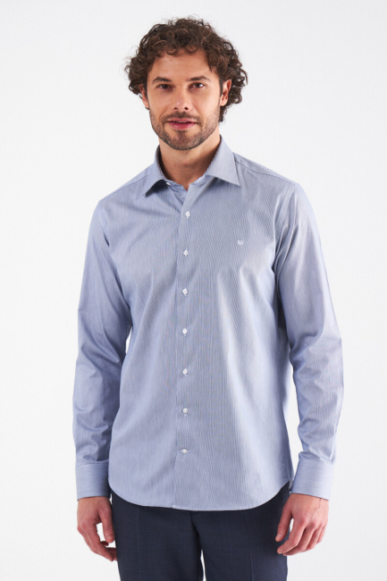 Erkek Lacivert Pamuk Regular Fit Klasik Gömlek - 1