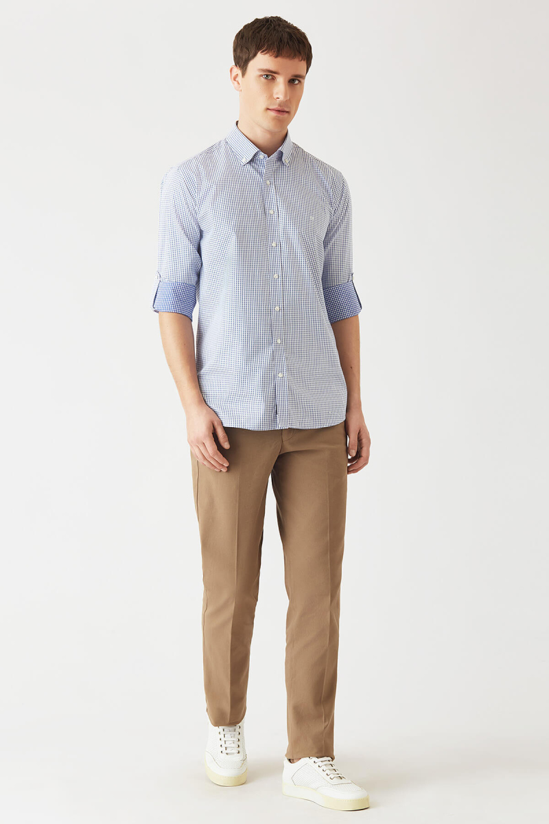 Erkek Lacivert Pamuk Regular Fit Paşa Yaka Spor Gömlek - 4