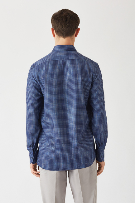 Erkek Lacivert Pamuk Regular Fit Spor Gömlek - 2