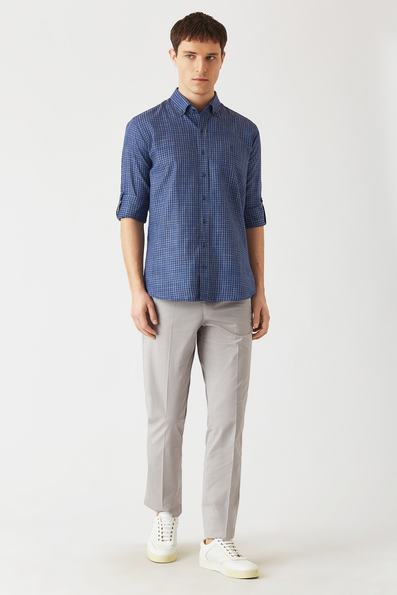 Erkek Lacivert Pamuk Regular Fit Spor Gömlek - 4