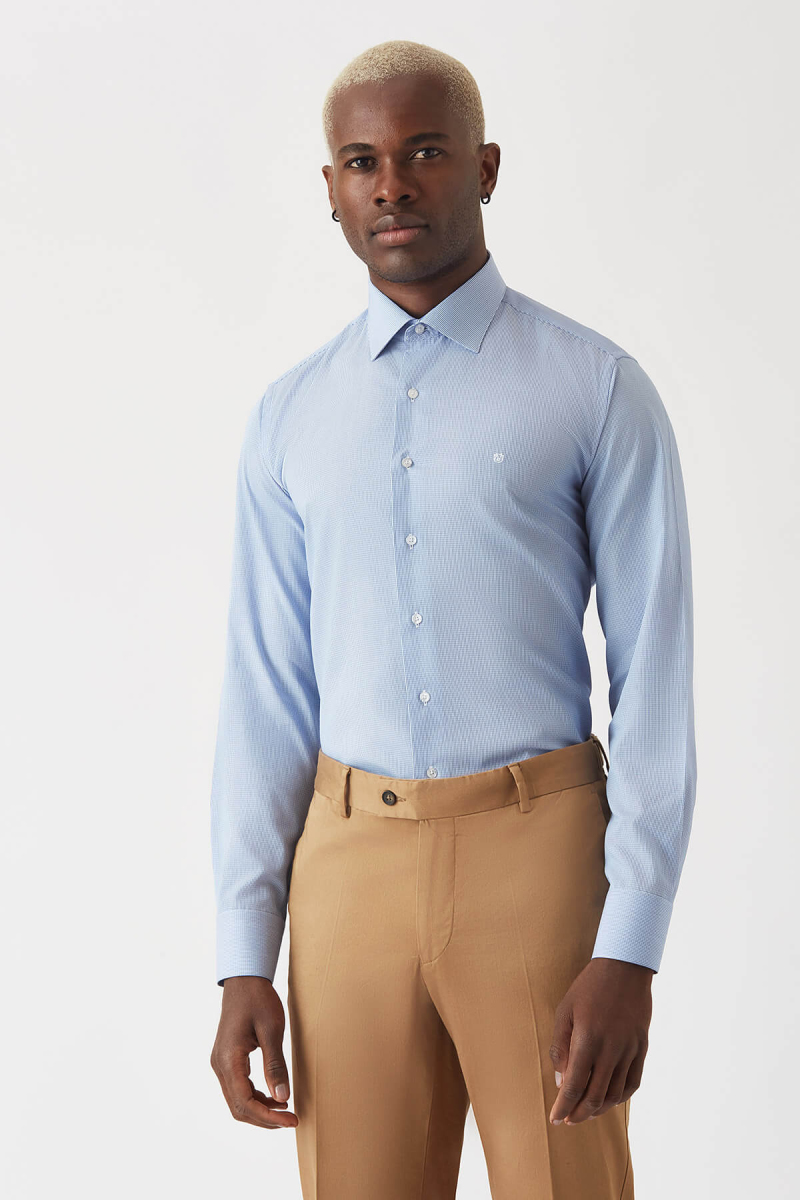 Erkek Lacivert Pamuk Regular Fit Uzun Kol Klasik Gömlek