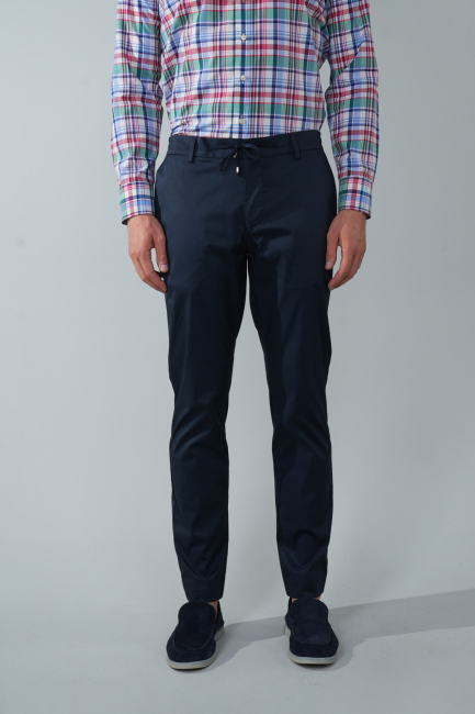 Erkek Lacivert Pamuklu Comfort Lastikli Bağcıklı Spor Pantolon 