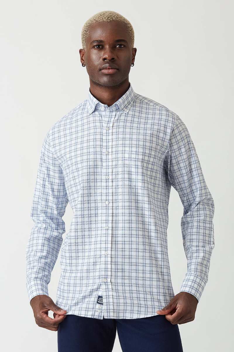 Erkek Lacivert Paşa Yaka Regular Fit Şık Spor Gömlek