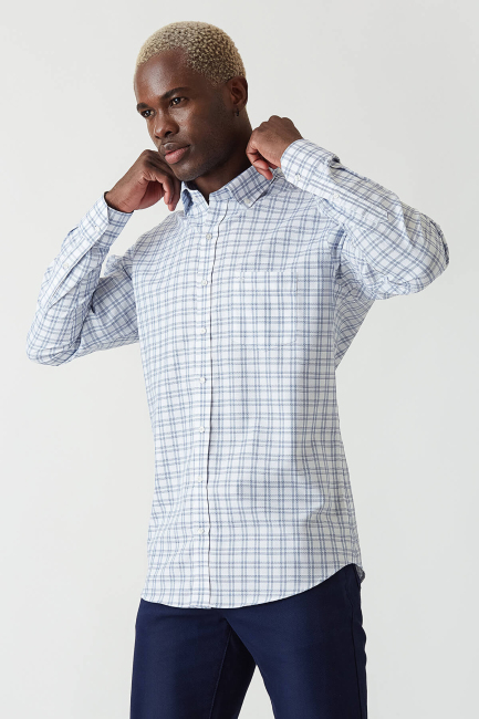 Erkek Lacivert Paşa Yaka Regular Fit Şık Spor Gömlek - 4