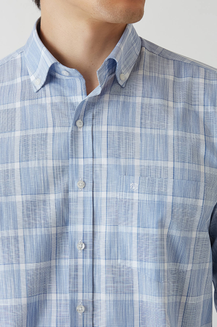 Erkek Lacivert Paşa Yaka Regular Fit Uzun Kol Spor Gömlek - 3