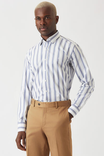 Erkek Lacivert Regular Fit Düğmeli Yaka Spor Gömlek - 1