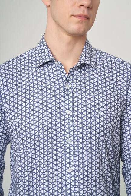 Erkek Lacivert Regular Fit Klasik Yaka Uzun Kol Spor Gömlek - 3