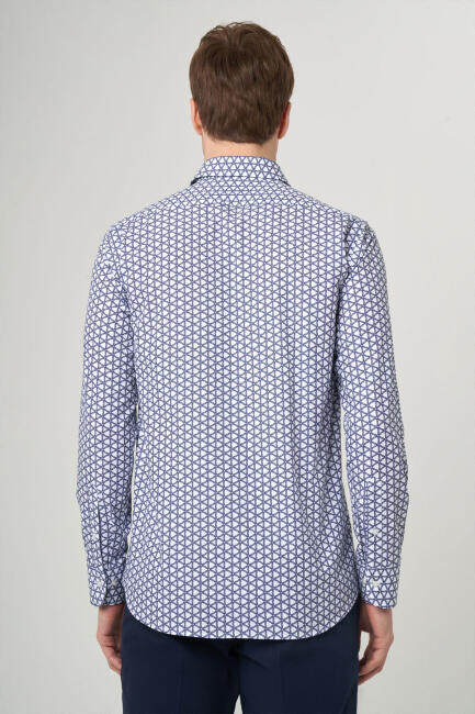 Erkek Lacivert Regular Fit Klasik Yaka Uzun Kol Spor Gömlek - 2