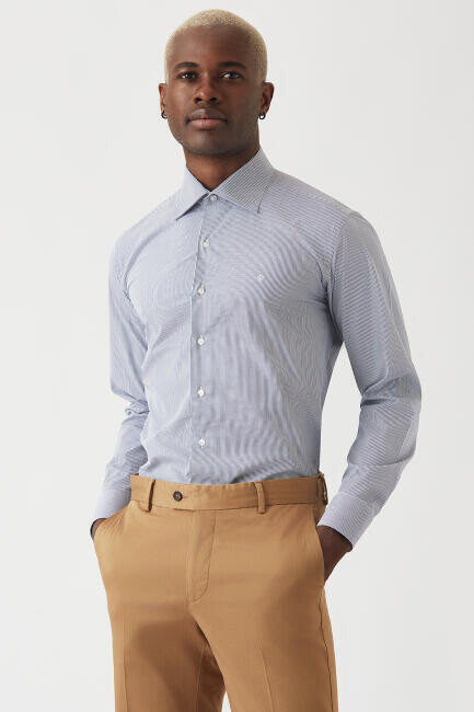 Regular Fit Navy Blue Classic Men's Shirt - 3