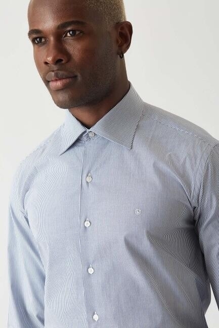 Regular Fit Navy Blue Classic Men's Shirt - 2