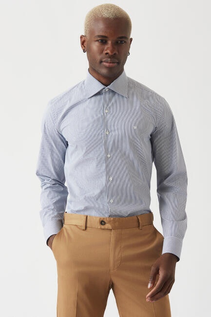 Regular Fit Navy Blue Classic Men's Shirt - 4