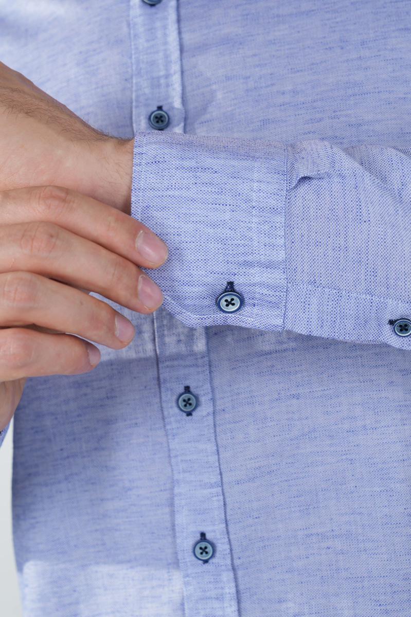 Erkek Lacivert Uzun Kol Paşa Yaka Cepli Gömlek - 4