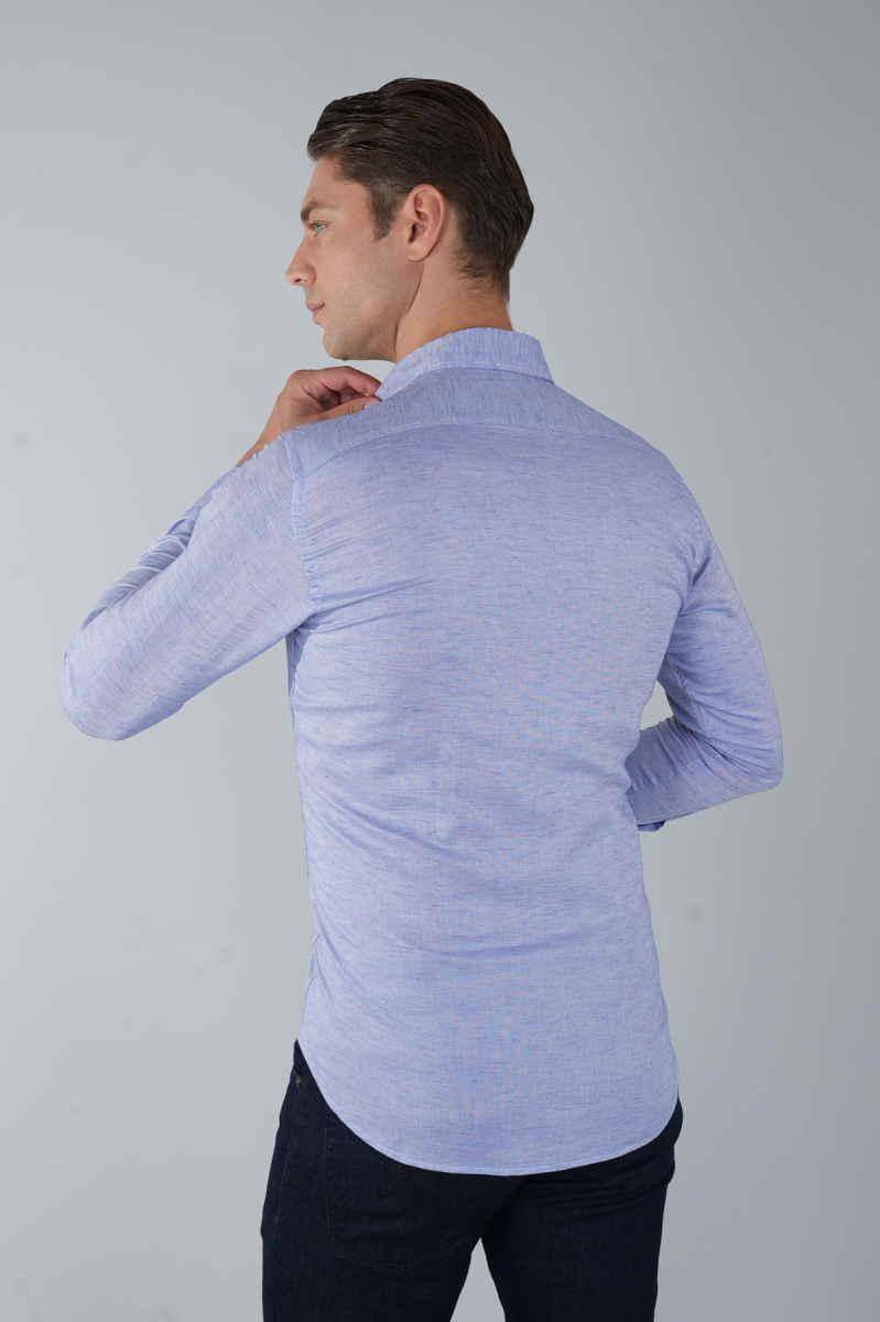 Erkek Lacivert Uzun Kol Paşa Yaka Cepli Gömlek (1)