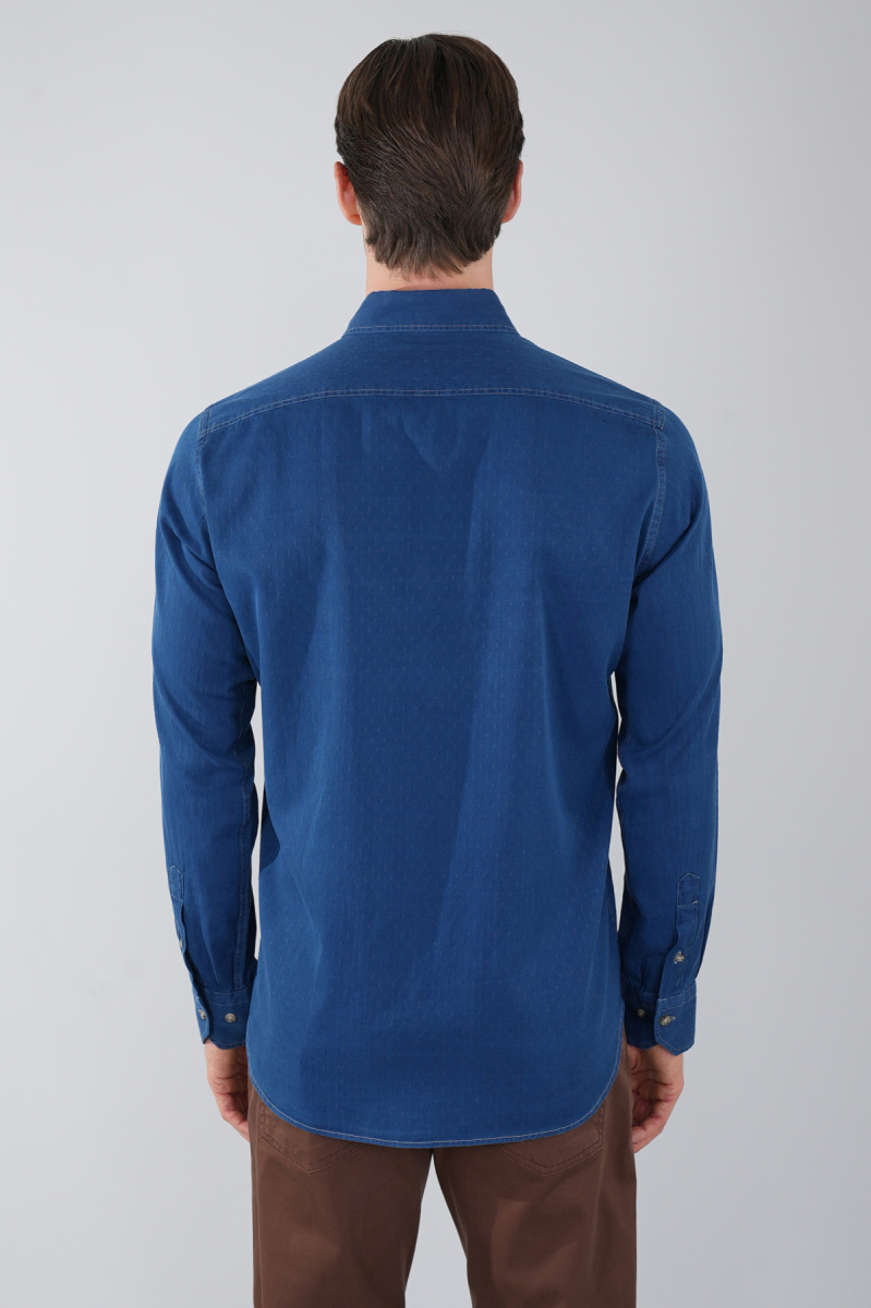 Erkek Lacivert Uzun Kol Paşa Yaka Tek Cep Gömlek (1)